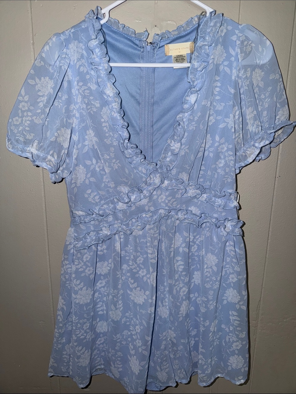 Altar'd State Light Blue Floral Ruffle Mini Dress